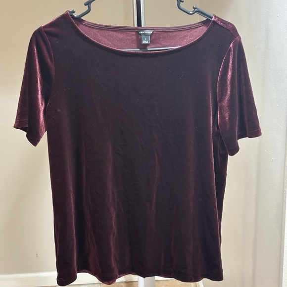 Ann Taylor Burgundy Velvet Tee Top Small - Picture 3 of 9